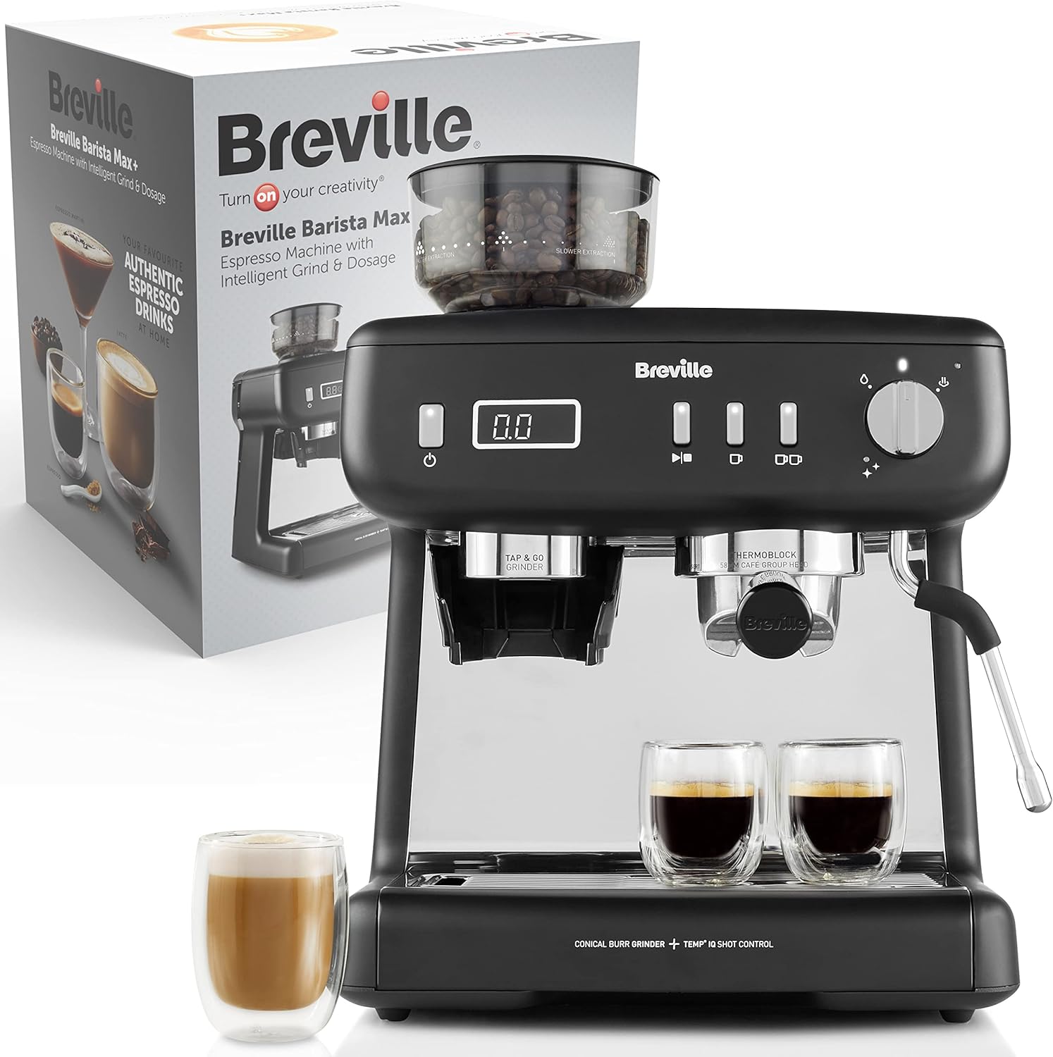 Breville Barista Max+ Siebträgermaschine, 15 Bar Pumpe, schwarz
