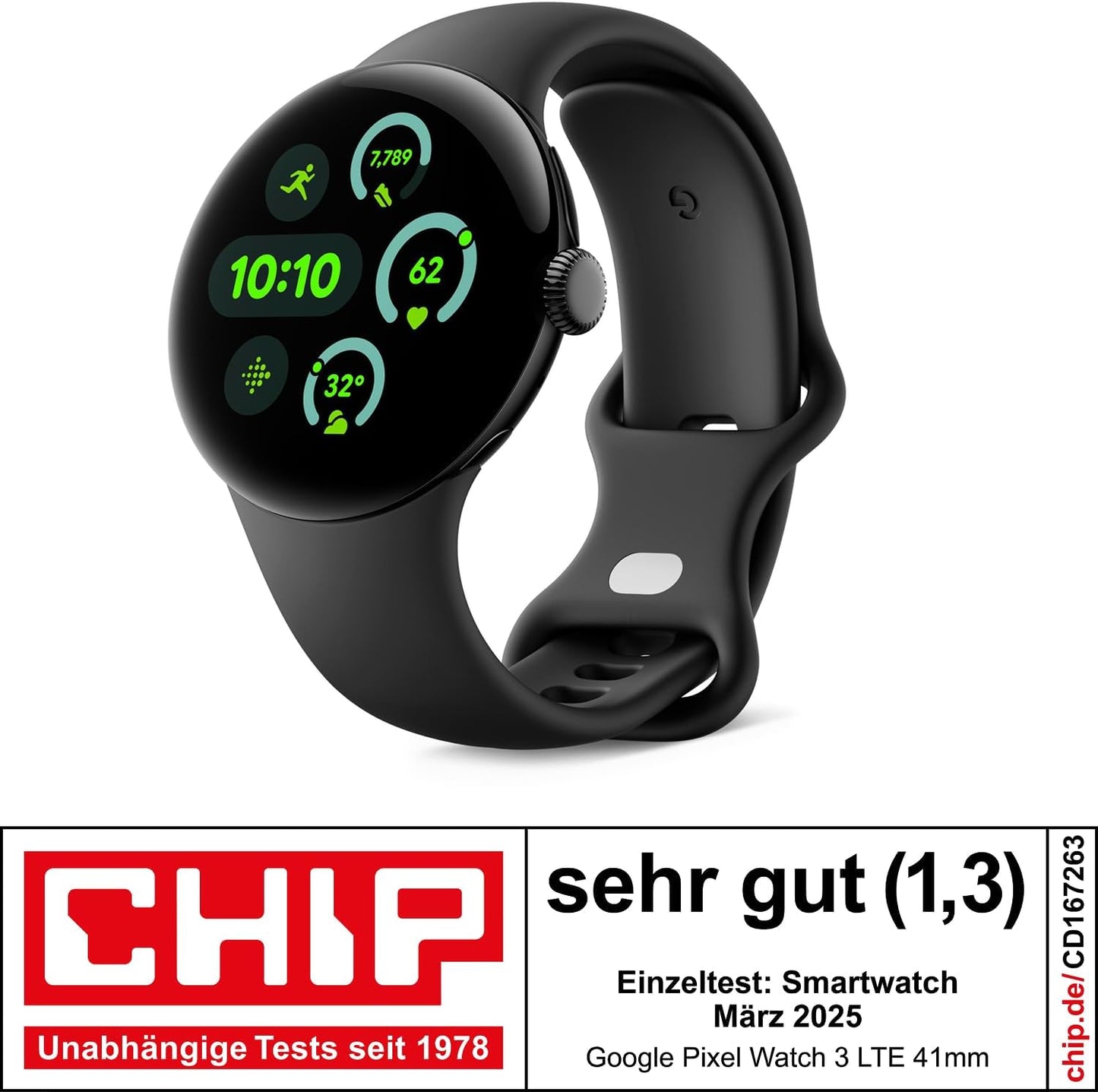 Google Pixel Watch 3 41mm 4G Matte Black Sportarmband Obsidian