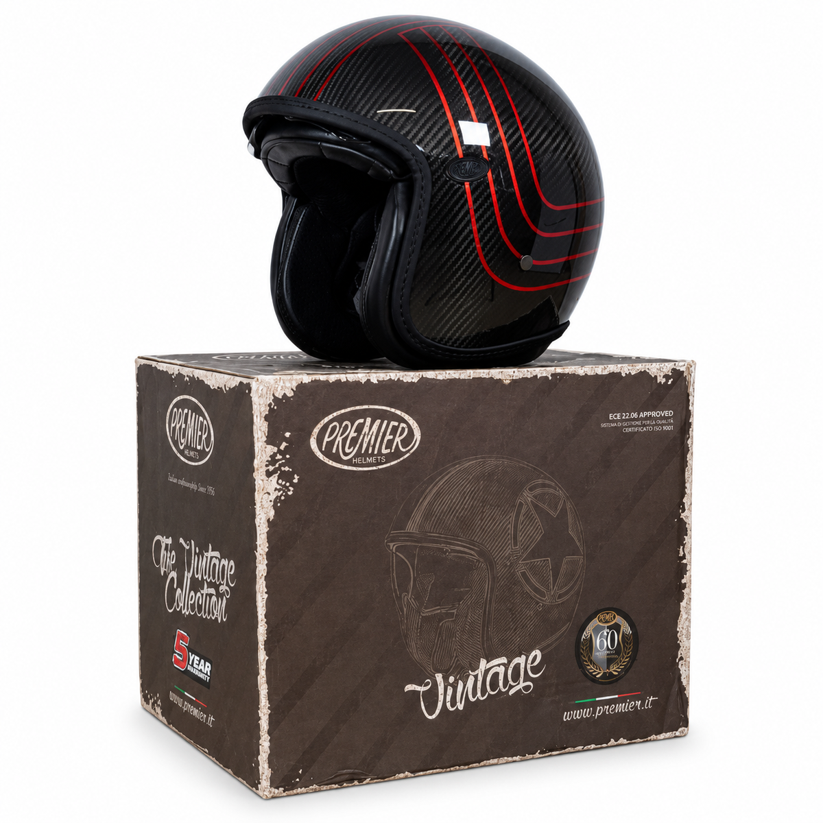 Premier Helm Vintage Platinum Carbon Ex Red Größe: L